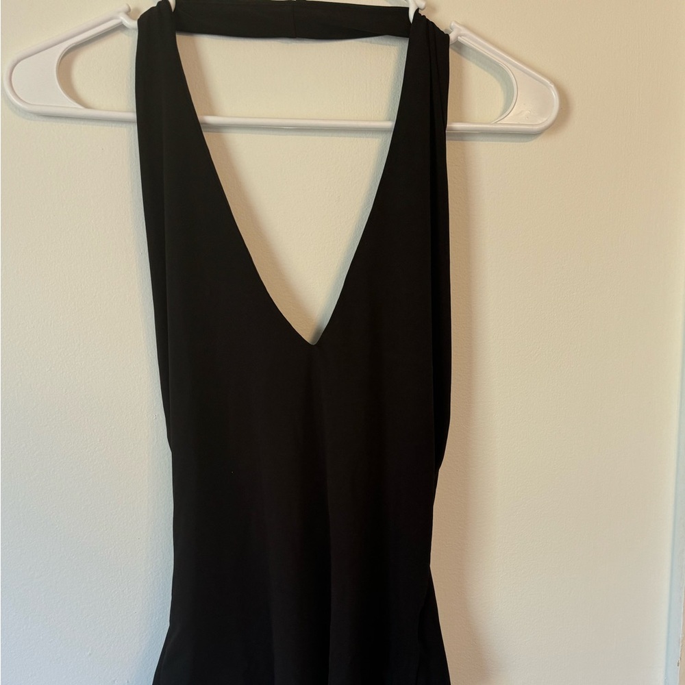 Black v neck, low cut, halter top, bodysuit